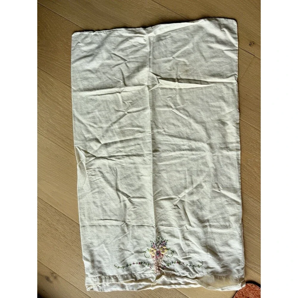 Vintage Handmade Embroidered Standard Pillowcases Floral Set Of 2 Matching